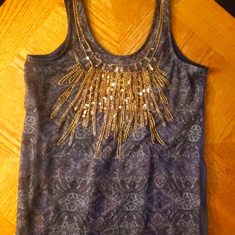 BKE NWT Sequins Jewel Bling Tank Top Navy XS